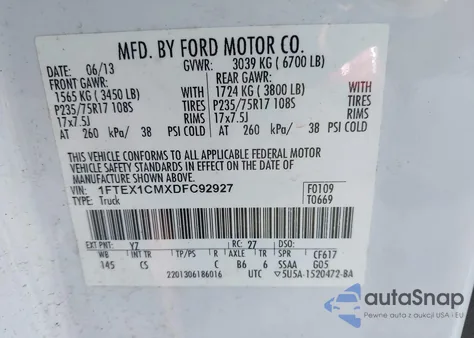 2013 Ford F-150 Xl from USA, damaged, VIN 1FTEX1CMXDFC92927